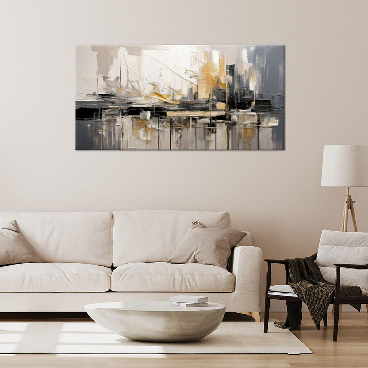 LEINWANDBILD Abstrakte Komposition Urbanistik 120x60cm - Beige, Textil (120/60cm) - Feeby