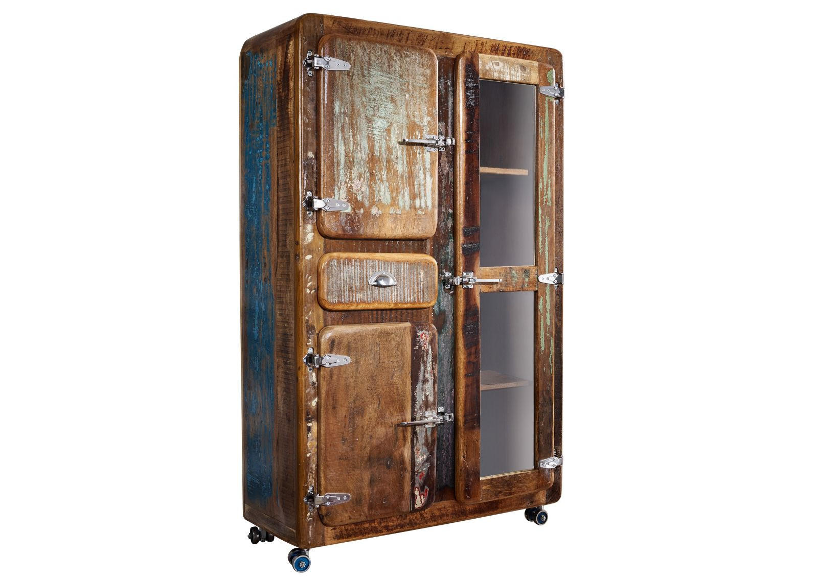 VITRINE Altholz 90x38x140 mehrfarbig lackiert FREEZY #34 - Multicolor, Holz (90/140/38cm) - Massivmoebel24