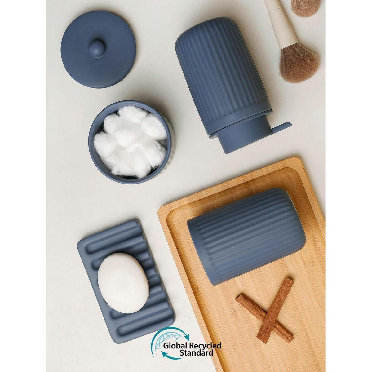 BADEZIMMER Set 4-teilig Keramik Blau - Blau, Keramik (9/14.5/14.5cm)