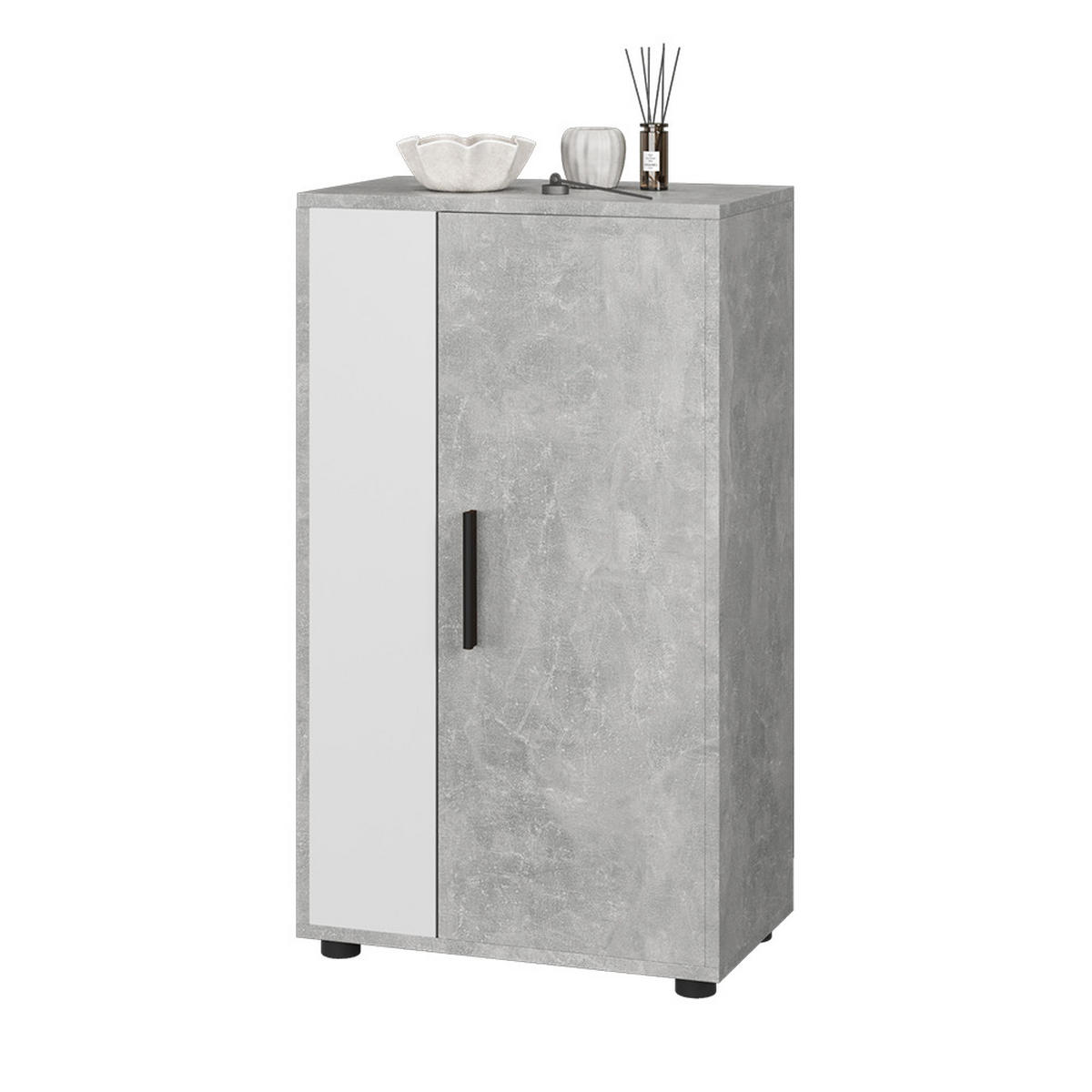 KOMMODE Berno Beton/Weiß 50.1 x 87.3 cm mit 2 Fächern - Weiß/Grau, Holzwerkstoff (50.1/87.3/28.3cm) - Vicco