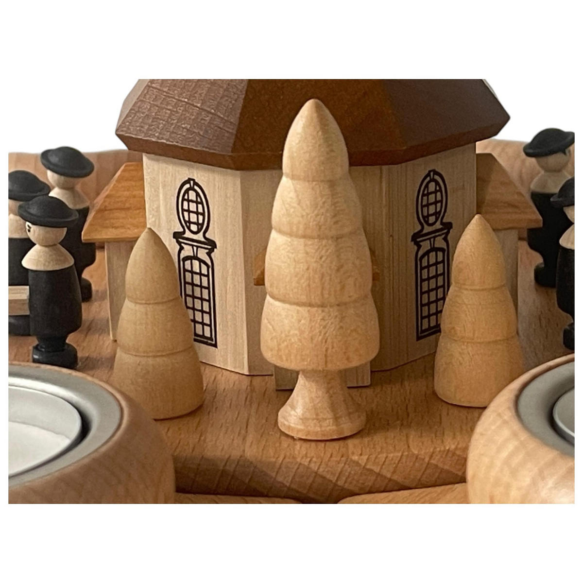 PYRAMIDE Seiffener Kirche für 6 Teelichter 27/27/36 cm - Multicolor, Holz (27/36/27cm)