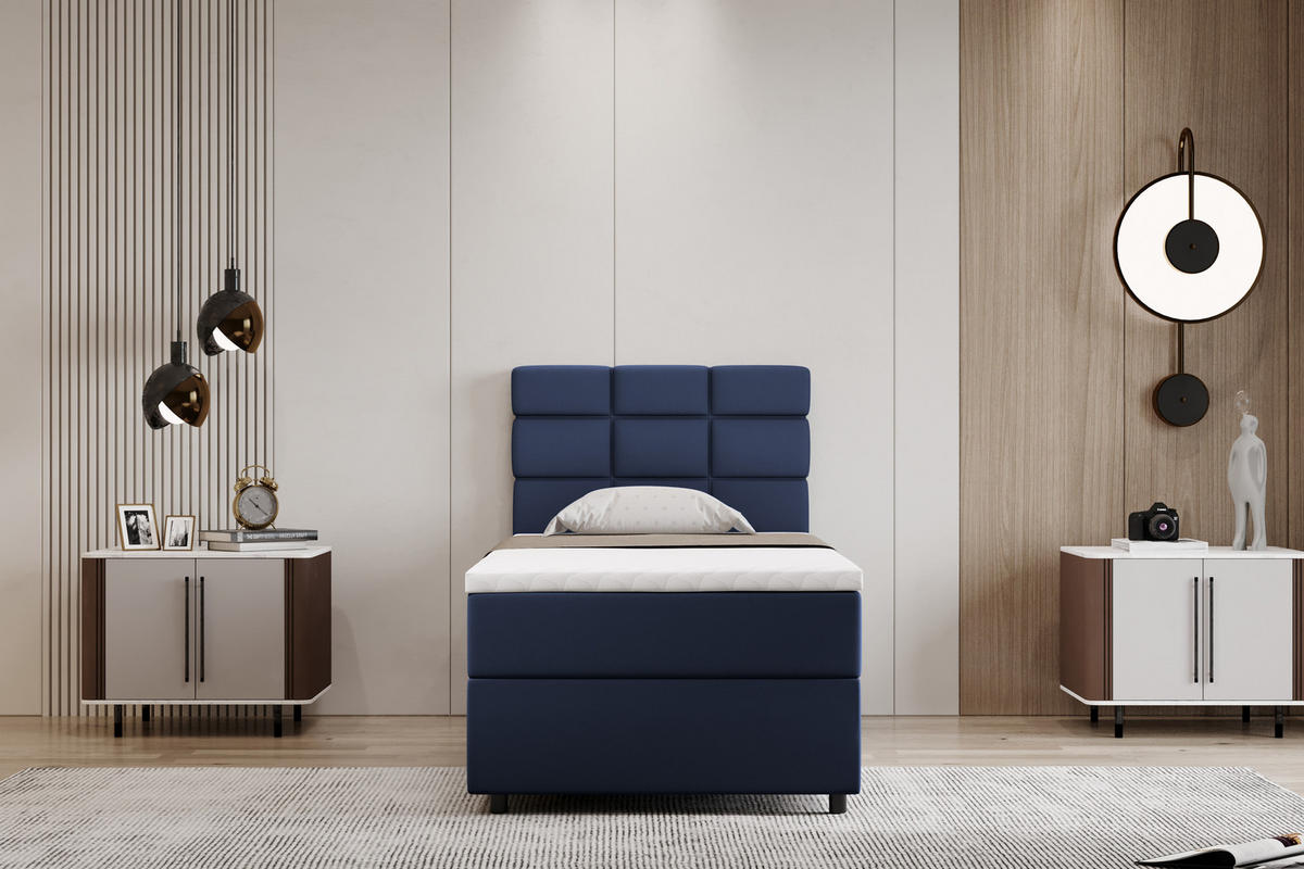 BOXBETT Reve 90 x 200 cm mit Bettkasten und Lattenrost ohne matratze - dunkelblau - Dunkelblau, Holz (90/200cm) - Panda Möbel