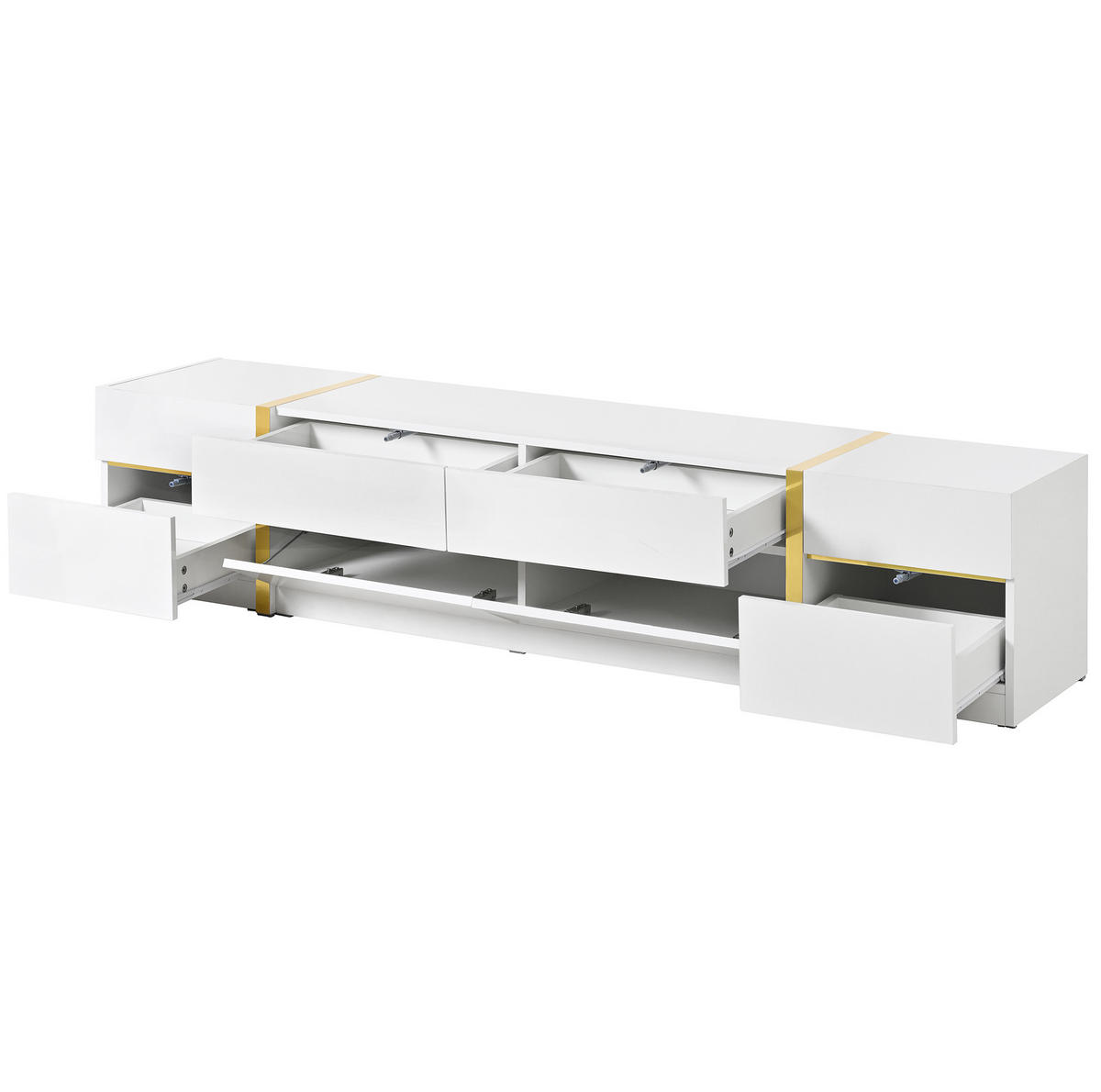 TV-SCHRANK mit 4 Schubladen und 2 Türen 180 cm MDF Weiß Hochglanz - Weiß, Holzwerkstoff (40/38/180cm) - Beauniv