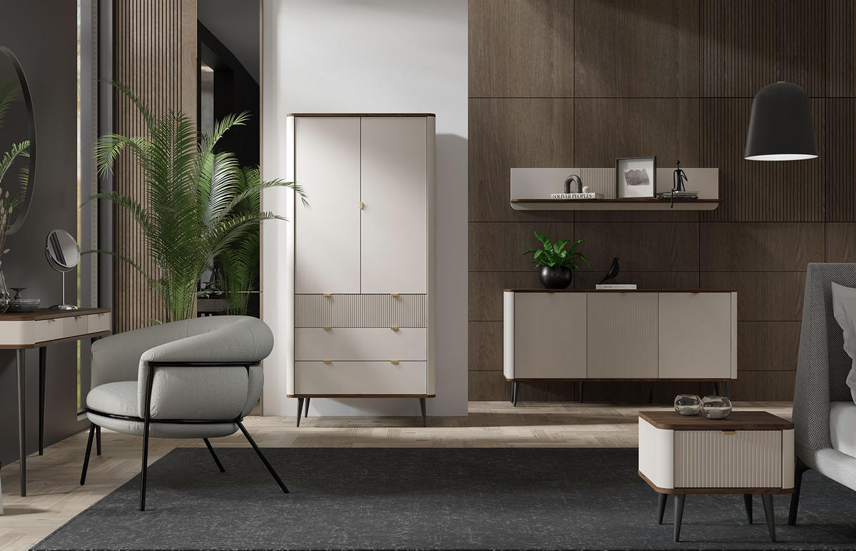 NACHTKONSOLE Kaschmir / Walnuss 50 / 40 / 42cm (2er-Set) - Kaschmir/Beige, Holz/Holzwerkstoff (50/42/40cm) - Feldmann-Wohnen