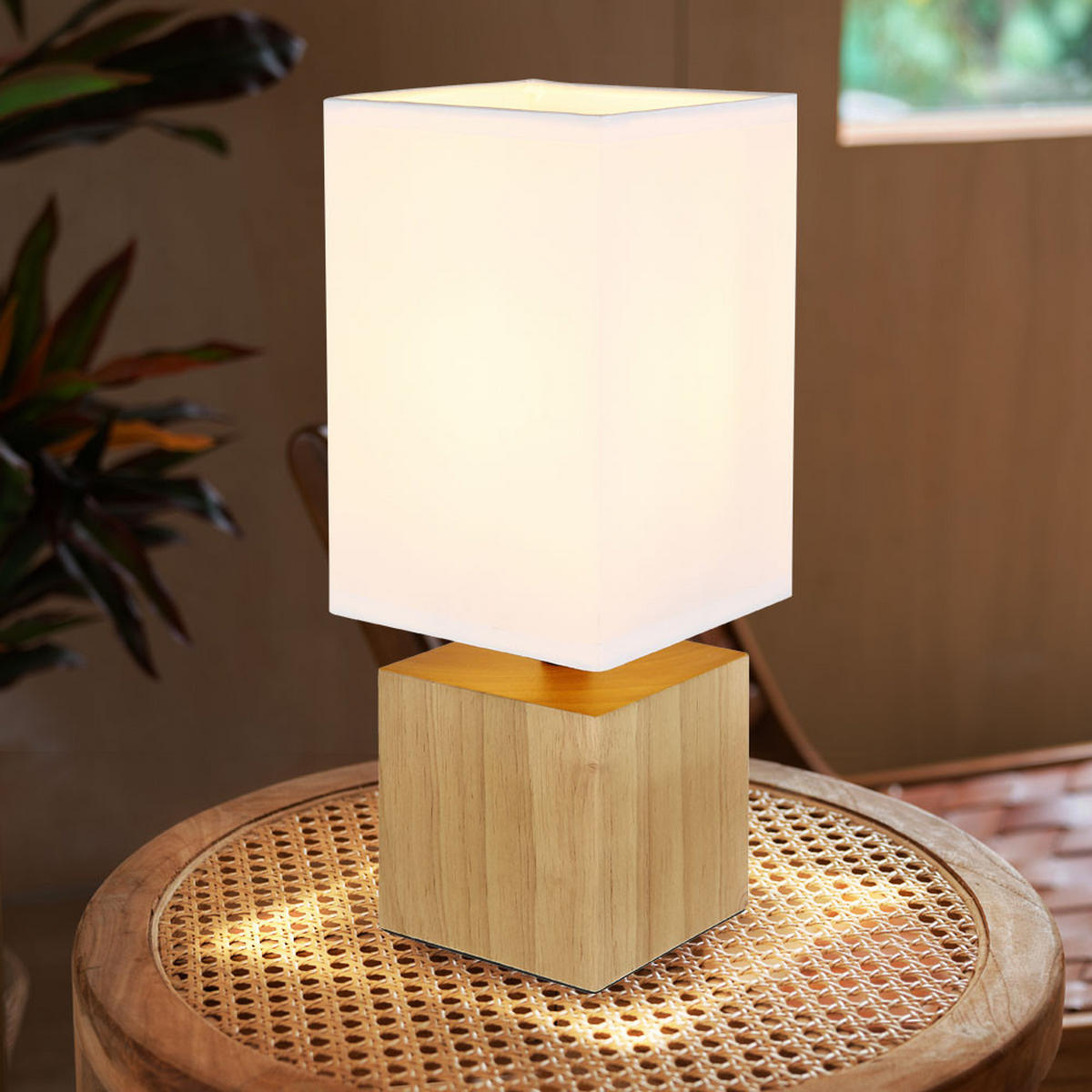 LED TISCHLEUCHTE Valentino Holz Braun Weiß - Braun, Holz (12/12/30cm) - Globo Lighting