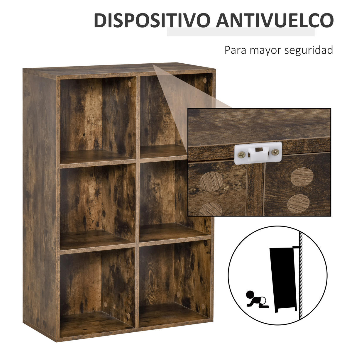 BÜCHERREGAL,DREISTÖCKIG 6 Fächer 65,5x30x97,5cm,rustikales braun - Braun, Holzwerkstoff (65.5/97.5/30cm) - Vallsero