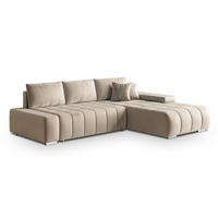 ECKSOFA ALESE R-S Creme Velours-Stoff mit Schlaffunktion - Creme, Holz (265/185cm) - MASSENO