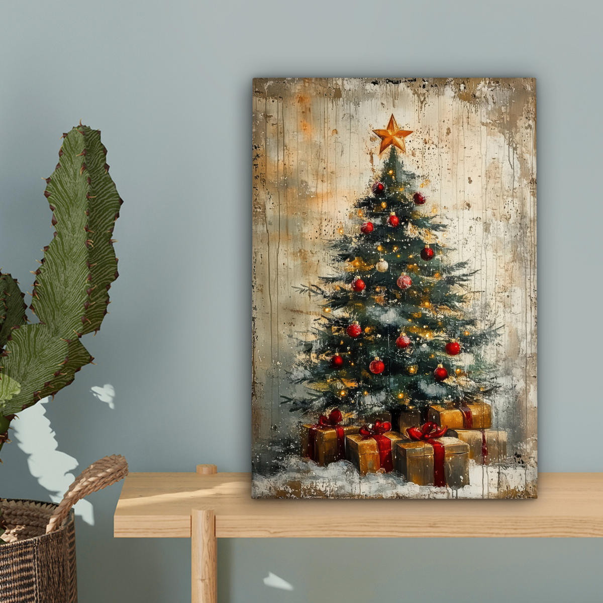 LEINWANDBILD Weihnachtsbaum - Vintage - Weihnachten - Geschenk 20x30 cm - Rostfarben, Textil (20/30cm) - MuchoWow