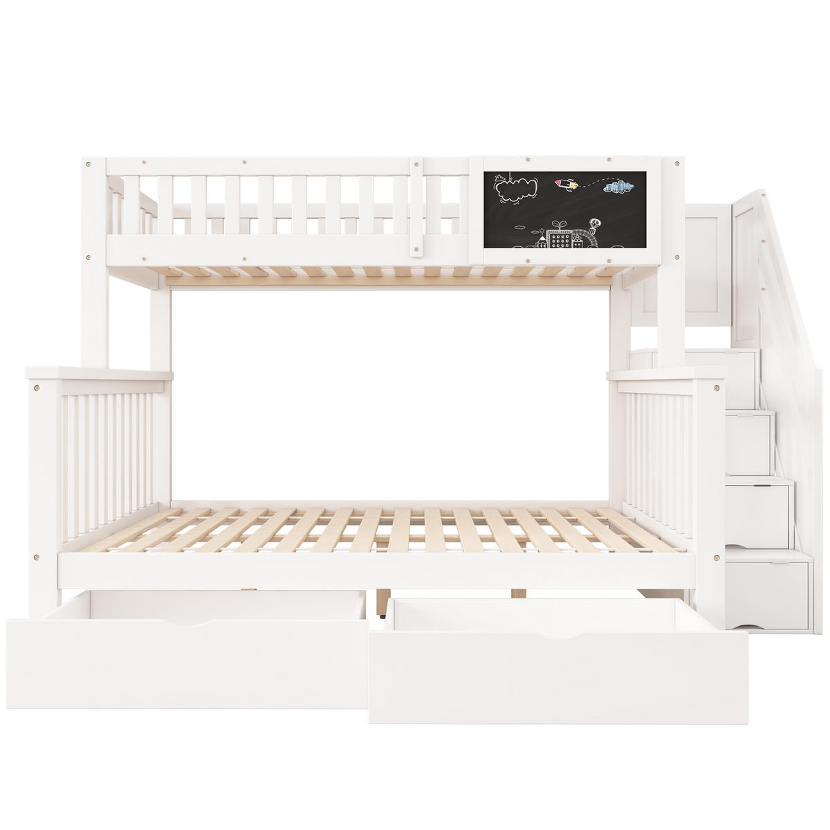 KINDER-ETAGENBETT 90x200+140x200 Tafel Schubladen Weiß - Weiß, Holzwerkstoff (140/200cm) - FLIEKS