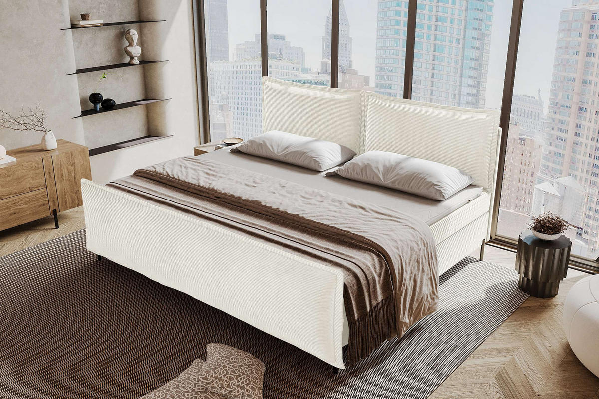 FAMILIENBETT BOXSPRINGBETT VERO PLUS Cordstoff Creme 240/200 cm - Creme/Schwarz, Holzwerkstoff/Textil (240/200cm) - 99rooms