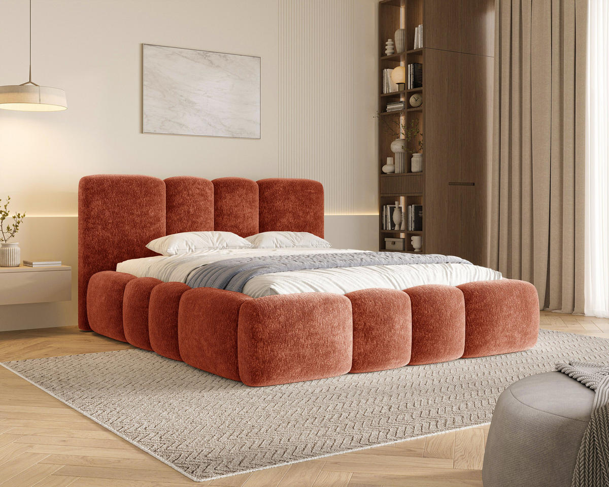 POLSTERBETT 26 - 160x200 cm – Amari – Bett mit Bettkasten und Gepolstertem Kopfteil - Terracotta, Holz (160/200cm) - ROYAL24_MARKT