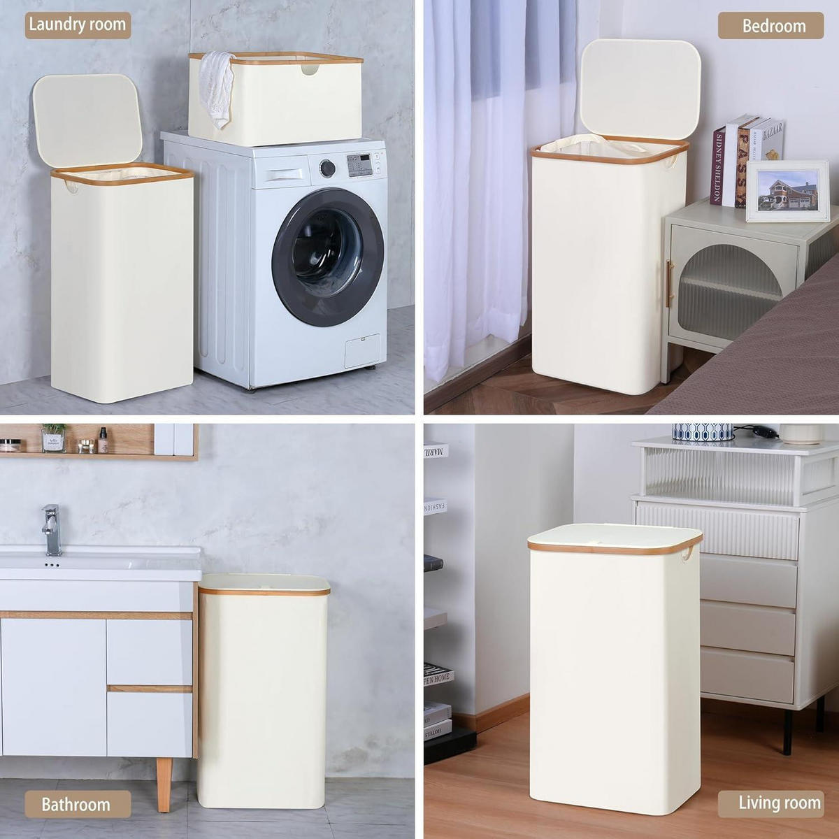 WÄSCHEKORB mit Deckel 110L Beige - Beige, Textil (33/74/44cm)