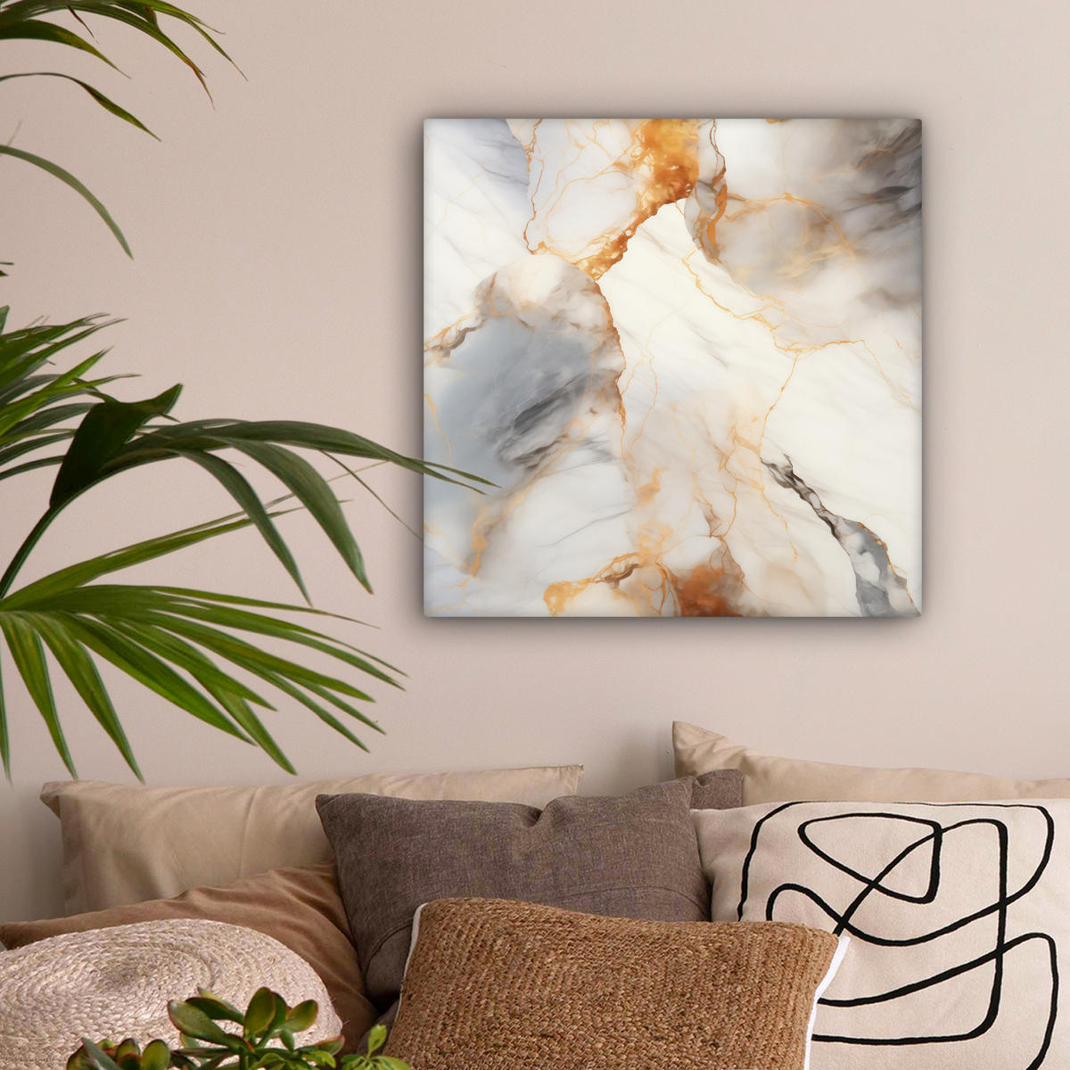 LEINWANDBILD Marmor - Grau - Gold 50x50 cm - Weiß, Textil (50/50cm) - MuchoWow