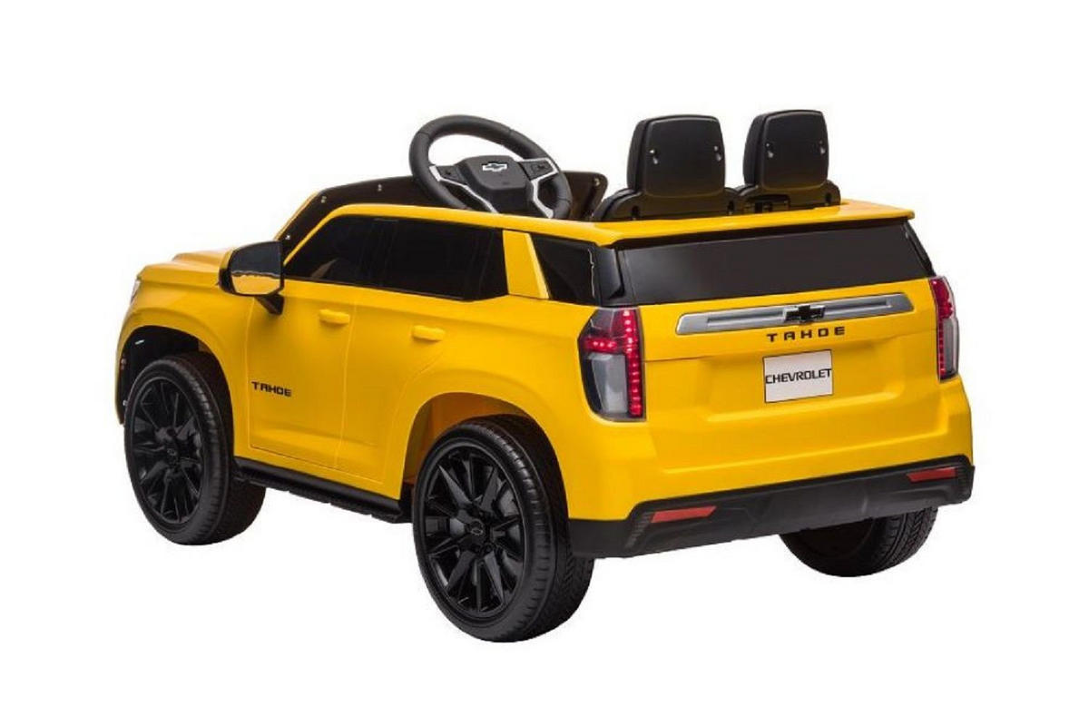 KINDER ELEKTROAUTO Chevrolet Tahoe gelb EVA-Reifen, Kunstledersitz, Stoßdämpfer, Fernbedienung, Musikfunktion - Gelb, Kunststoff (110/67/53cm) - Es-Toys