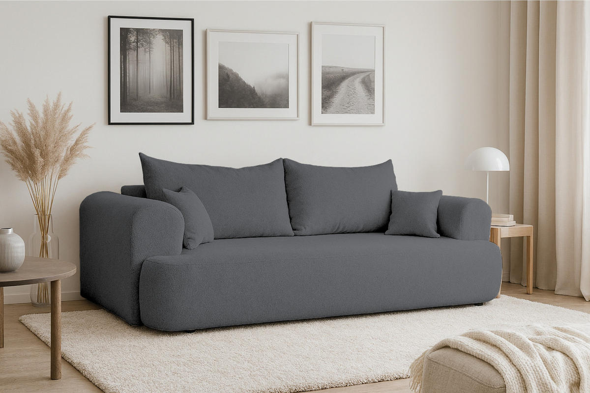 SCHLAFSOFA BRAVO 247/90 in Bouclé Dunkelgrau - Dunkelgrau, Holz/Holzwerkstoff (247/69/90cm) - Deine Möbel 24