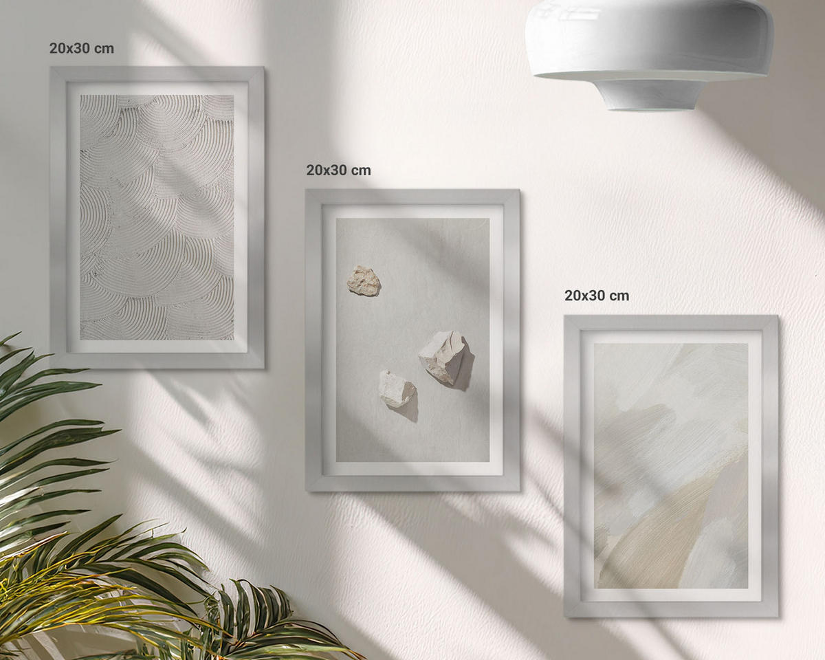 BILDER SET 3er Set - 20x30 cm Silberner Rahmen - Sandsteine moderne Farbe - Silberfarben, Kunststoff (20/30cm) - TULUP