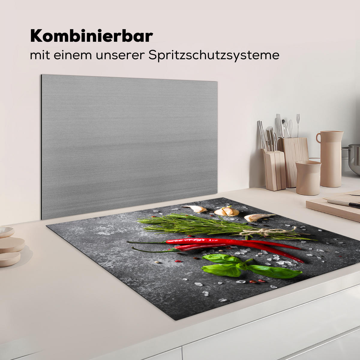 HERDABDECKPLATTE Pfeffer - Kräuter - Gewürze - Beton 78x78 cm - Rot, Kunststoff (78/78/0.2cm) - MuchoWow