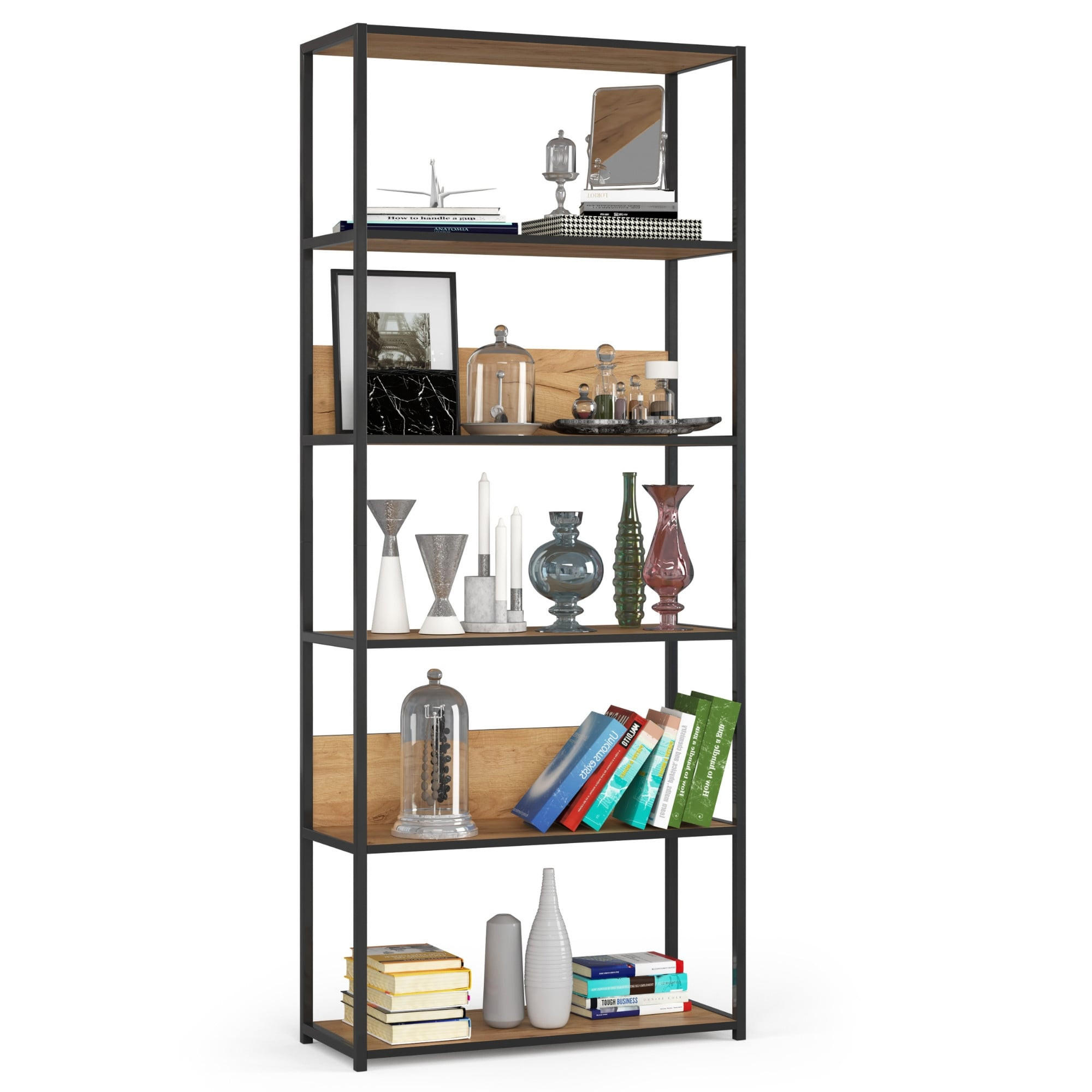 INDUSTRIEREGAL Schwarz, Craft-Eichenfarben 80x192x32 cm - Eichefarben/Schwarz, Holzwerkstoff/Metall (80/192/32cm) - Akord