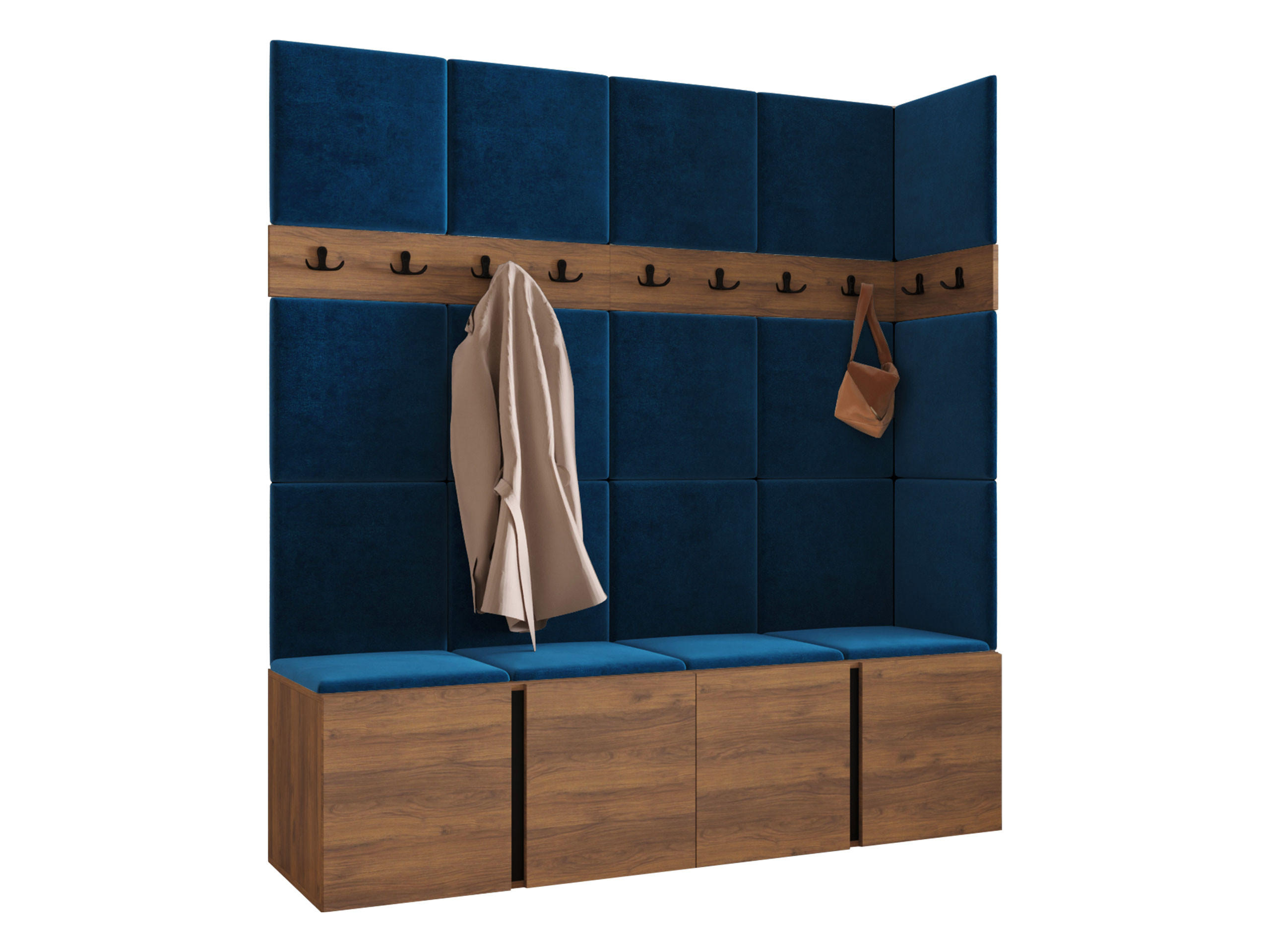 MOBILIER PENTRU HOL Orion II - albastru/culoare lemn de nuc, material plastic/compozit lemnos (168/186/46cm) - MIRJAN24