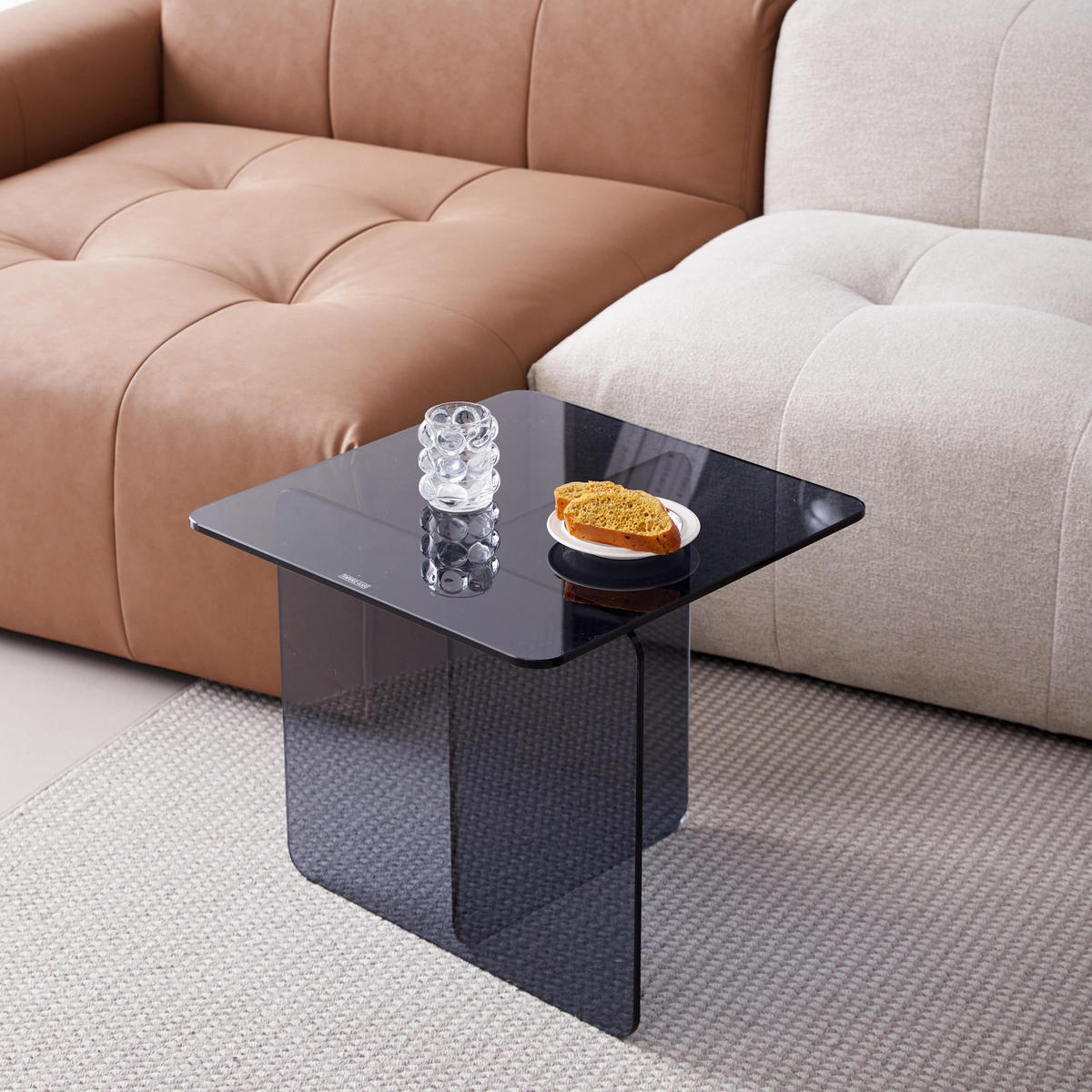 BEISTELLTISCH 45/45/51 cm aus grauem Sicherheitsglas - Grau, Glas (45/45/51cm) - BEAOK