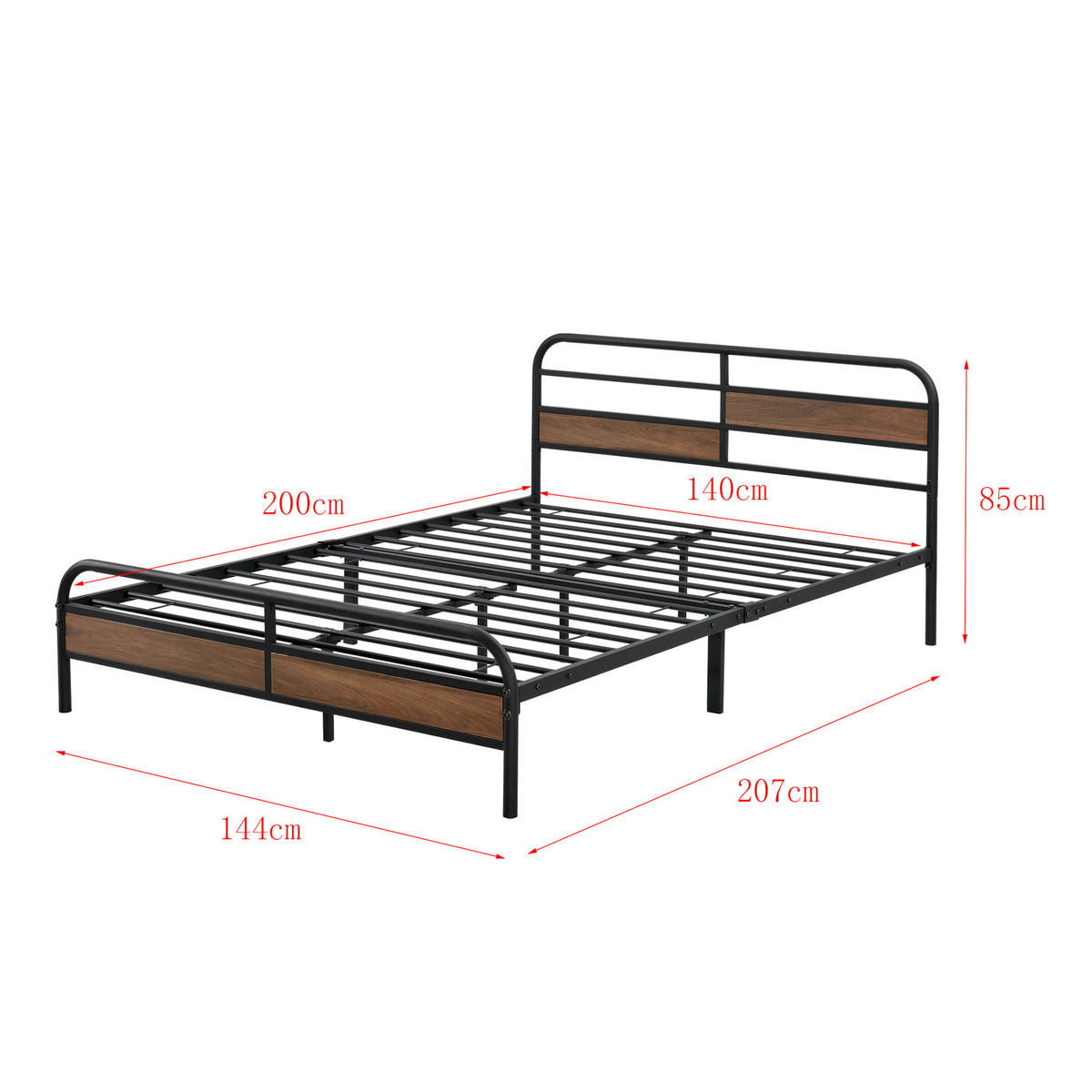 METALLBETT Aarau - Walnussfarben/Schwarz, Metall (140/200cm) - [en.casa]