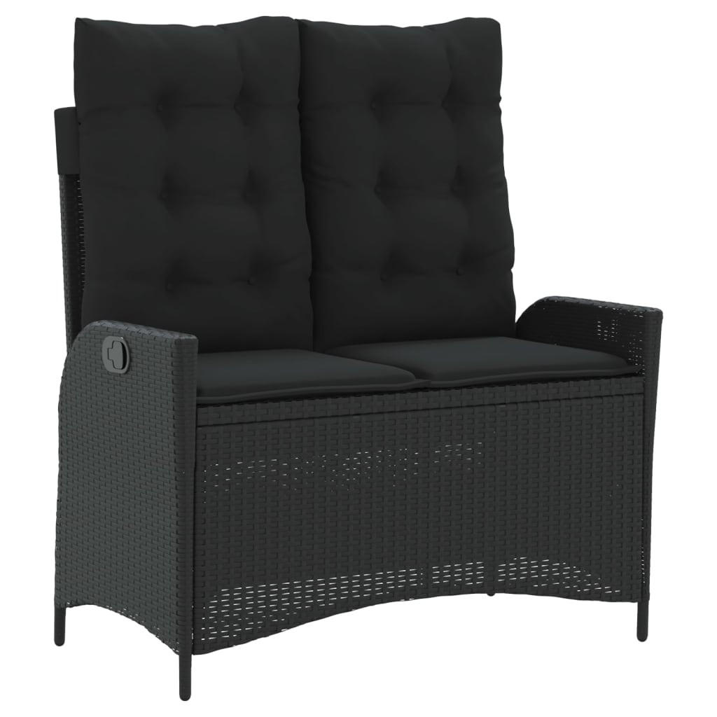 GARTENBANK Verstellbar mit Kissen Schwarz Poly Rattan - Schwarz, Kunststoff (104/93/59cm) - furnicato