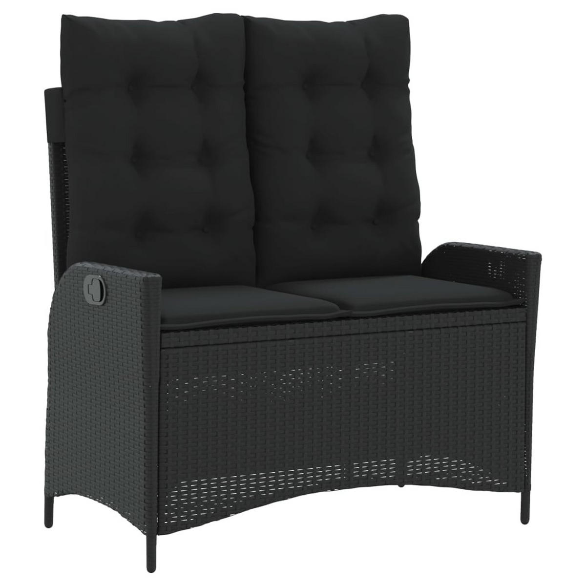 GARTENBANK Verstellbar mit Kissen Schwarz Poly Rattan - Schwarz, Kunststoff (104/93/59cm) - furnicato