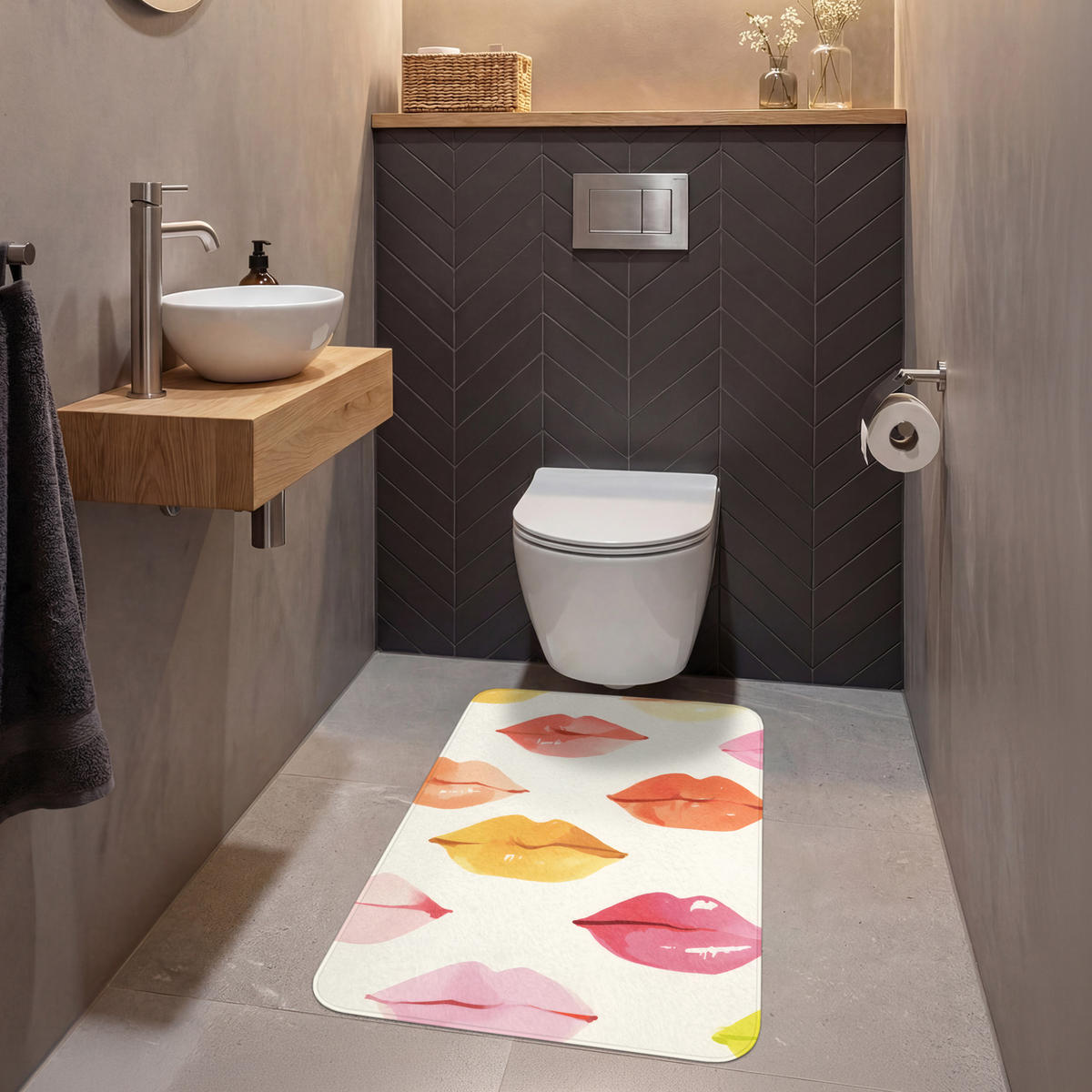 WC PŘEDLOŽKA Rty - barevné - lesklé 60x90 cm - růžová, textil/plast (60/1cm) - OnlyWow