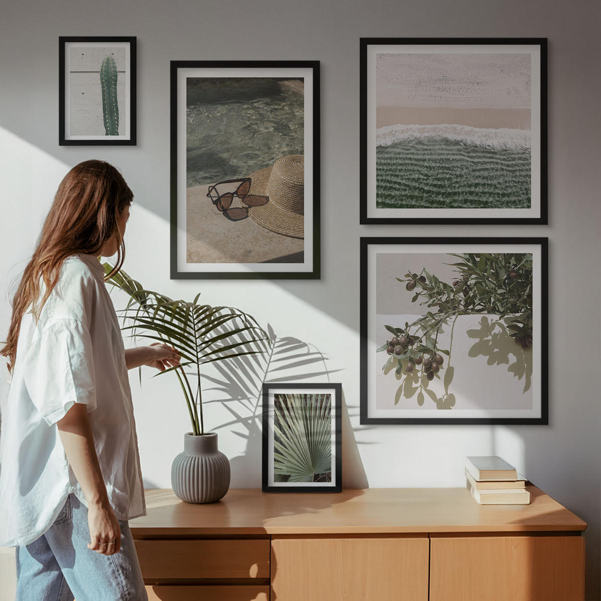 WANDBILDER 5er-Set - 50x50 cm & 20x30 cm & 40x60 cm Schwarzer Rahmen - Zubehör für tropische Pflanzen - Schwarz, Kunststoff (40/60cm) - ArtPrintCave
