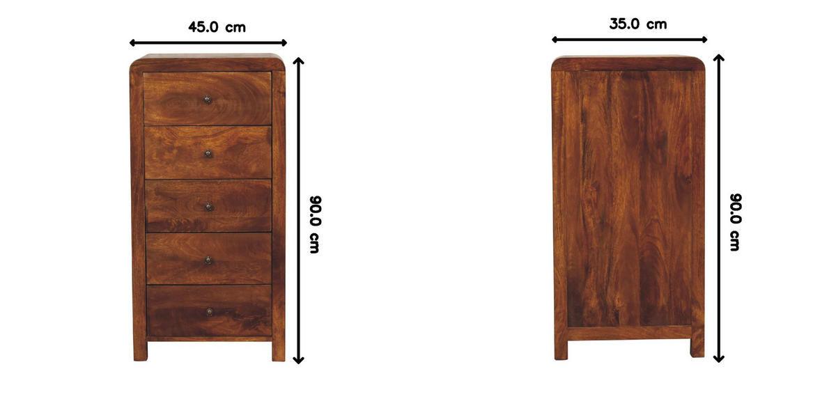 KOMMODE Aspen mit 5 Schubladen, Braun - Messingfarben/Braun, Mangoholz/Holz (45/90/35cm) - Artisan Furniture