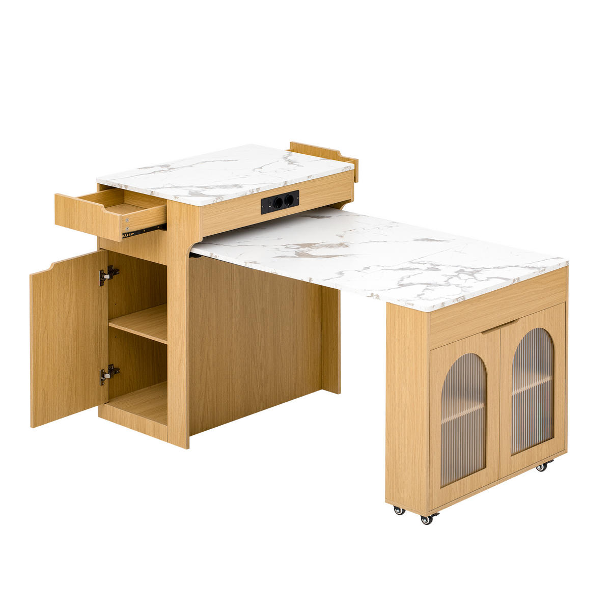 KÜCHENINSEL ausziehbar 55-153/80/93 cm DE-39577 Natur - Naturfarben, Holzwerkstoff (80/93/56.2cm) - ComfortXL