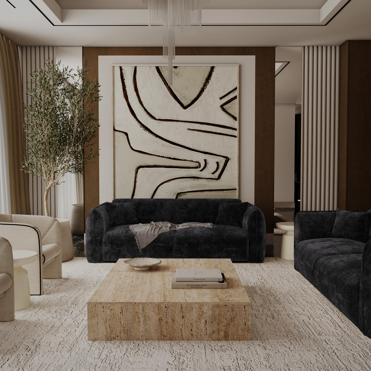 SOFA LUSH Gemusterter Samt Schwarz 205cm - Schwarz, Textil (205/72.5/90cm) - Premium Interiors