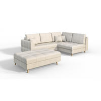 ECKSOFA MIT HOCKER Lorine Mikrofaser Ecru - Ecru/Hellbraun, Buchenholz/Textil (231/161cm) - S-Style Möbel