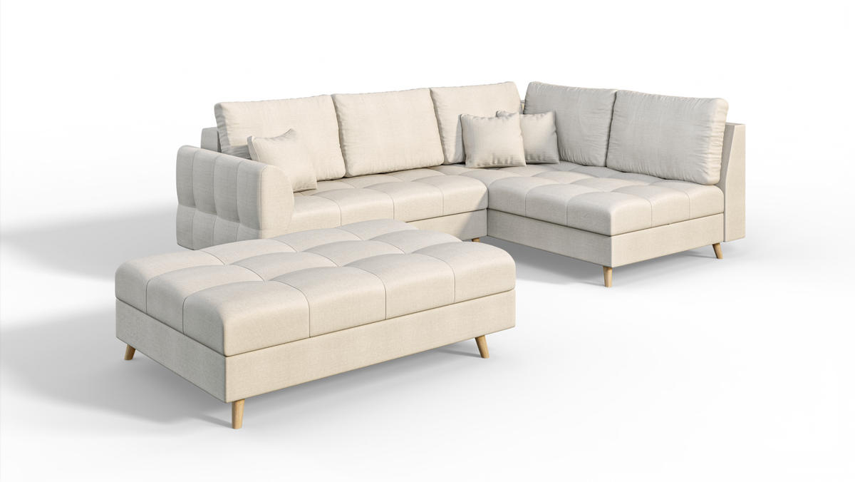 HOCKER Lorine Mikrofaser Ecru - Ecru, Textil (118/40/73cm) - S-Style Möbel
