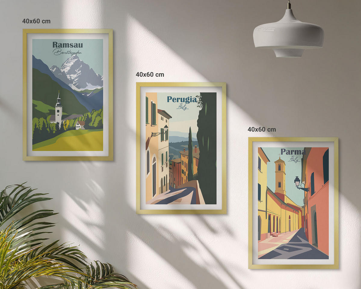 BILDER SET 3er Set - 40x60 cm Goldrahmen - Berglandschaften und Italien - Goldfarben, Kunststoff (40/60cm) - TULUP