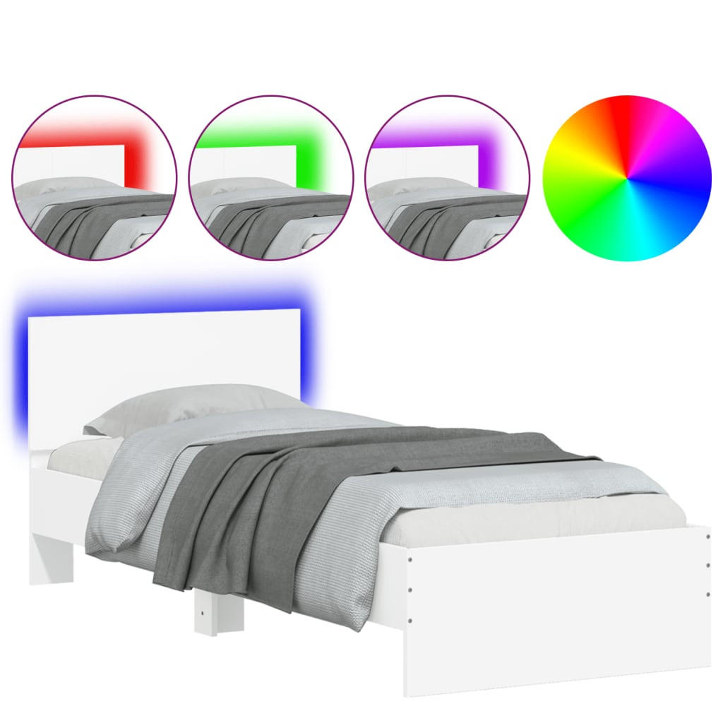 BETTGESTELL Mit Kopfteil Und Led-Leuchten Weiss 90/200 Cm - Weiß, Holzwerkstoff (90/200cm) - vidaXL