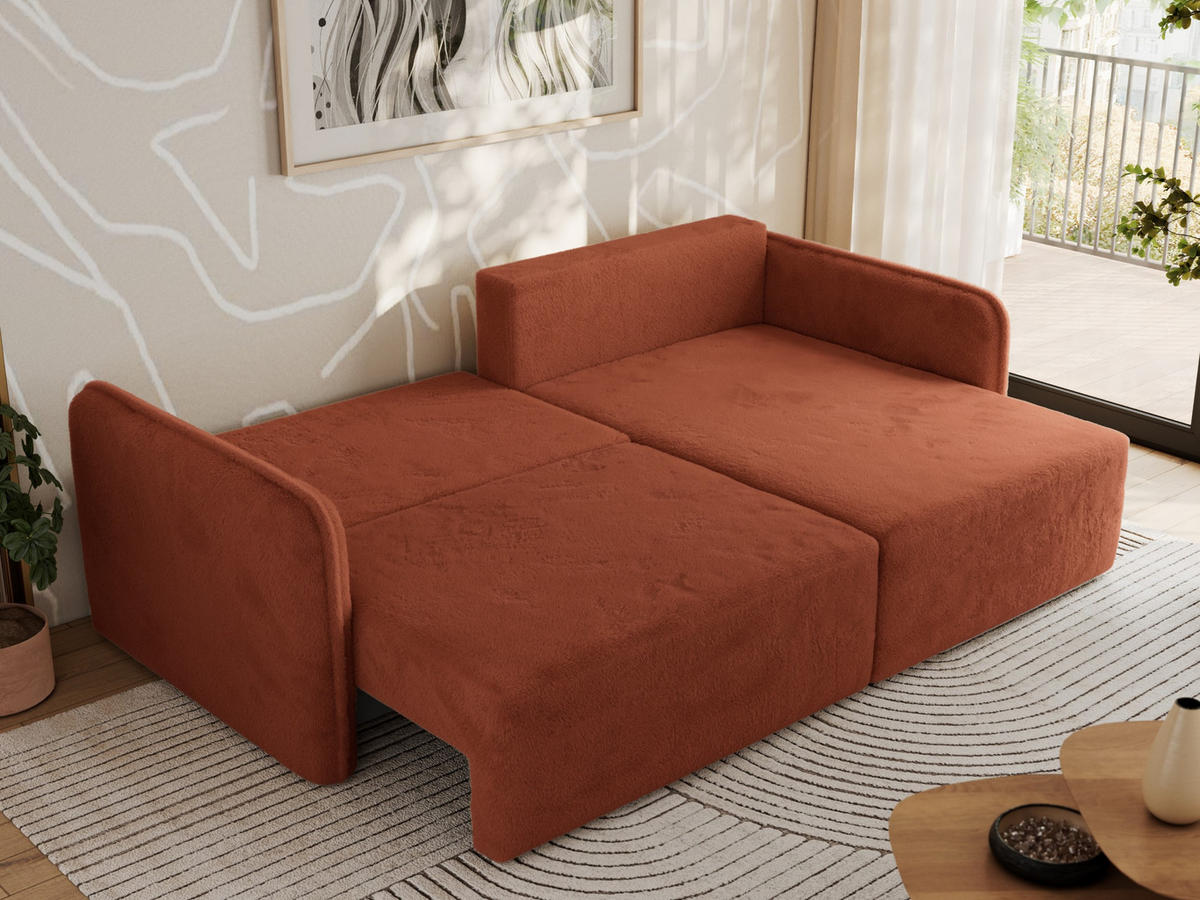 ECKSCHLAFSOFA MESTO L Orange Plüsch - rechts - Schwarz/Orange, Kunststoff/Textil (147/227cm) - MKS