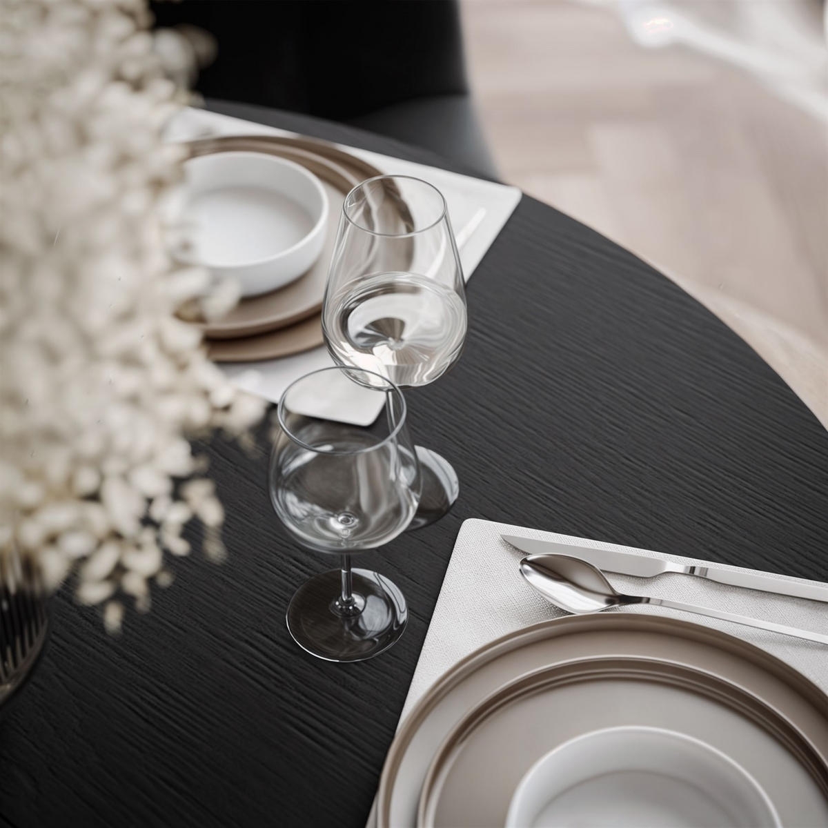 Ausziehbarer Esstisch LUMI, Schwarz - Schwarz, Holzwerkstoff (100/100/75cm) - Lookway