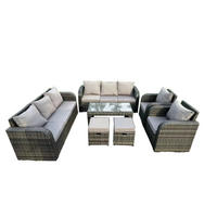GARTENSET Polyrattan 10-Sitzer - Dunkelgrau/Grau, Glas/Kunststoff - Fimous
