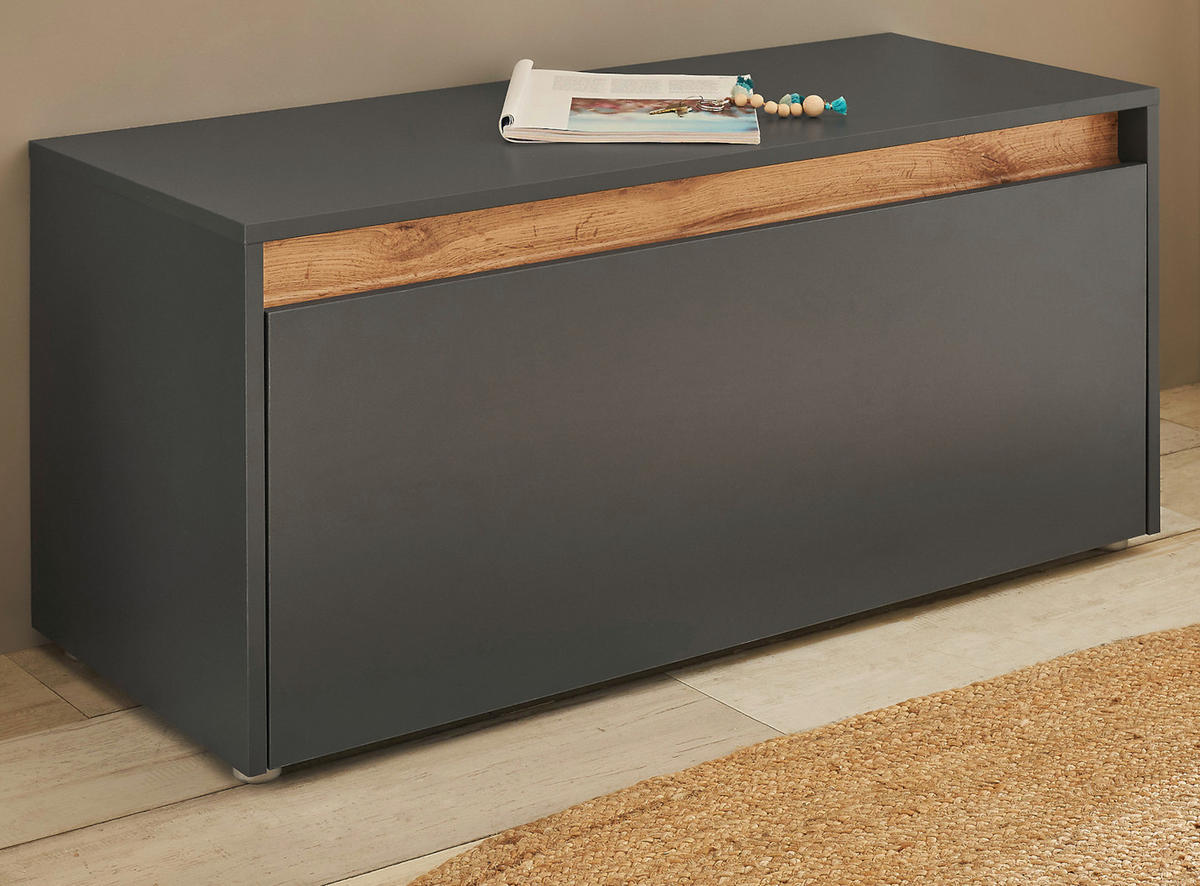 GARDEROBENBANK grau matt, Eiche Wotan 100 cm, Schuhbank mit Stauraum - Silberfarben/Eiche Wotan, Holzwerkstoff/Kunststoff (100/45/40cm) - Furn.Design