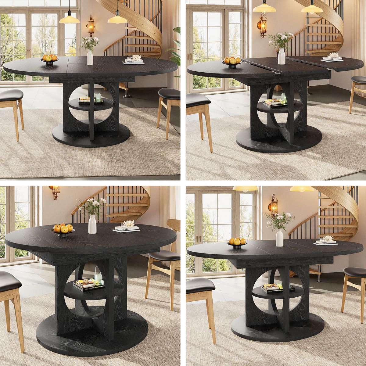 ESSTISCH in Holzoptik Ausziehbarer Küchentisch mit Stauraum, Multifunktionstisch für Küche und Wohnzimmer, 110–150cm - Schwarz, Holzwerkstoff/Metall (150/110/76cm) - STILVORA