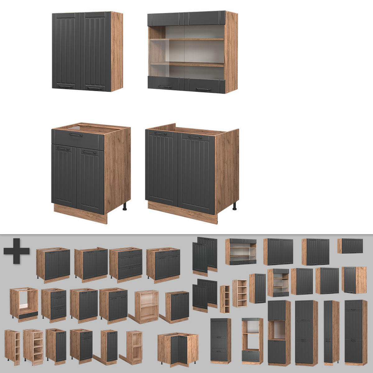 JEDNOTKOVÁ KUCHYNĚ Fame-Line Tmavě šedá - medově dubová/tmavě šedá, kompozitní dřevo (140/81.6/60cm) - Vicco