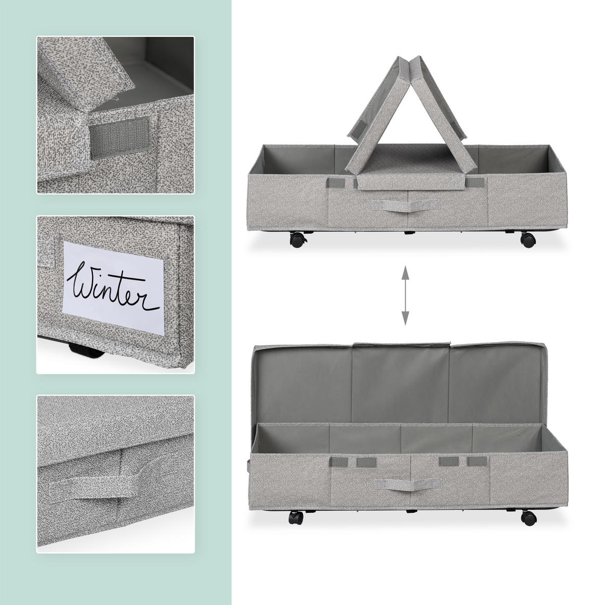 2XÚLOŽNÁ pod posteľ - sivá, kov/plast - Relaxdays