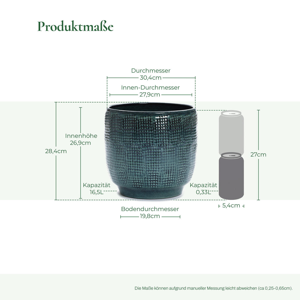 ÜBERTOPF Keramik Graugrün 30x28cm - Dunkelgrün, Keramik (29cm) - Hometopia