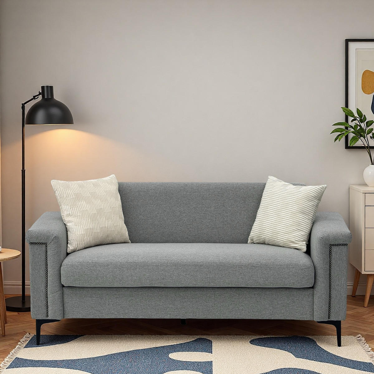2-SITZER Sofa Feinleinen Polyester mit Taschenfederkern und Metallfüßen 172/73.5/81.5 cm Hellgrau - Hellgrau, Textil (73.5/81.5/172cm) - Redom