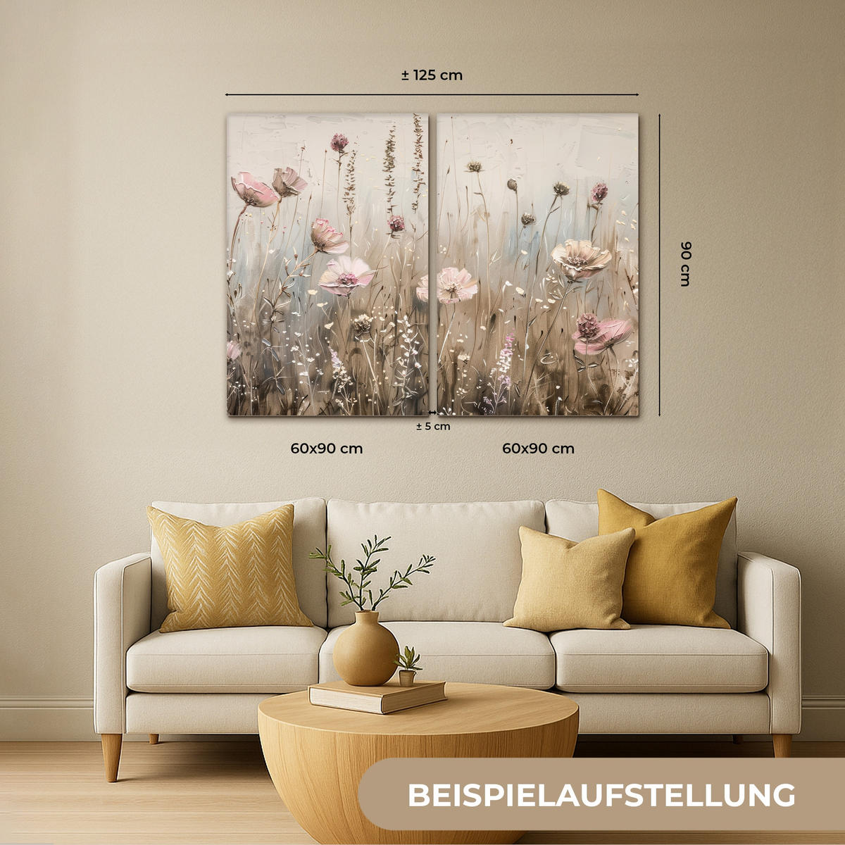 OBRAZ NA PLÁTNĚ 2dílná sada Květiny - béžová - moderní - růžová 120x90 cm - ecru, textil (120/90cm) - MuchoWow