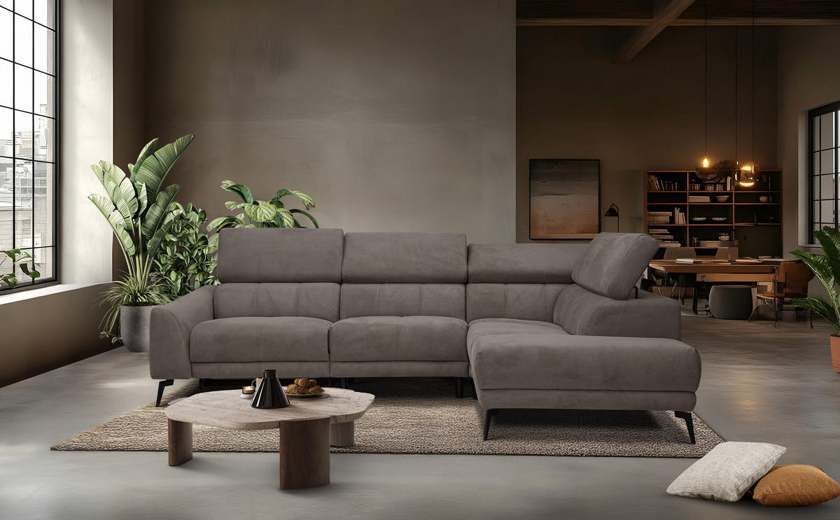 ECKSOFA LARS 5-Sitzer, 1 Relax, verstellbare Kopfstützen, taupe - Taupe/Schwarz, Holzwerkstoff/Textil (284/201cm) - Courtois Laville