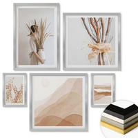 WANDBILDER 5er Set - 50x50 cm & 20x30 cm & 40x60 cm Silberner Rahmen - Pflanzenmotive im Boho-Stil - Silberfarben, Kunststoff (40/60cm) - ArtPrintCave