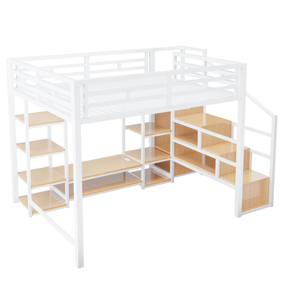 HOCHBETT 140/200 cm, Weiß mit TV-Ständer, Steckdose und Sicherheitsleiter - Weiß, Metall (140/200cm) - MIVRAY