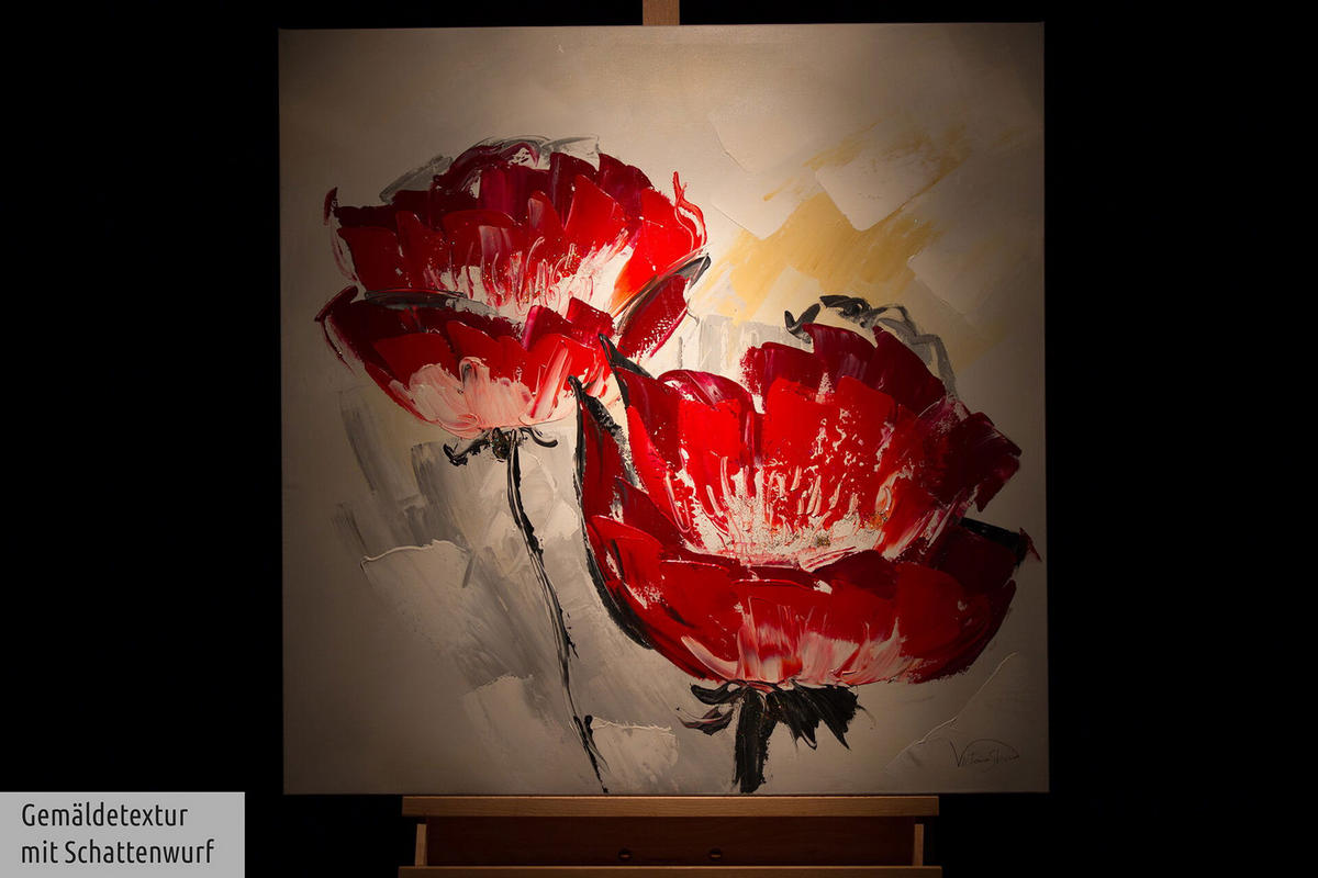 ACRYLBILD HANDGEMALT 80/80 cm - Rot, Holz/Textil (1.6/80cm) - KUNSTLOFT